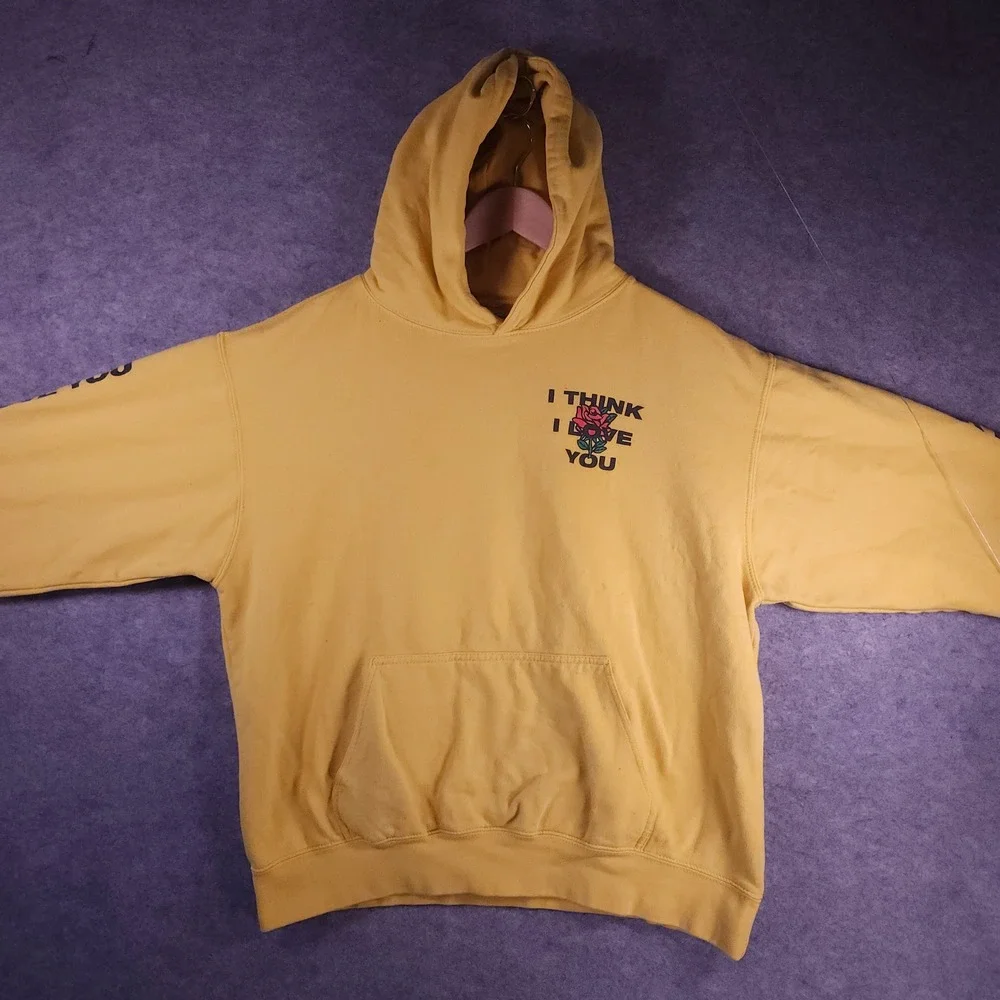Yours Truly Yellow Phora I Think I Love You Rose Graphic Hoodie Men L Rare‎ Flaw